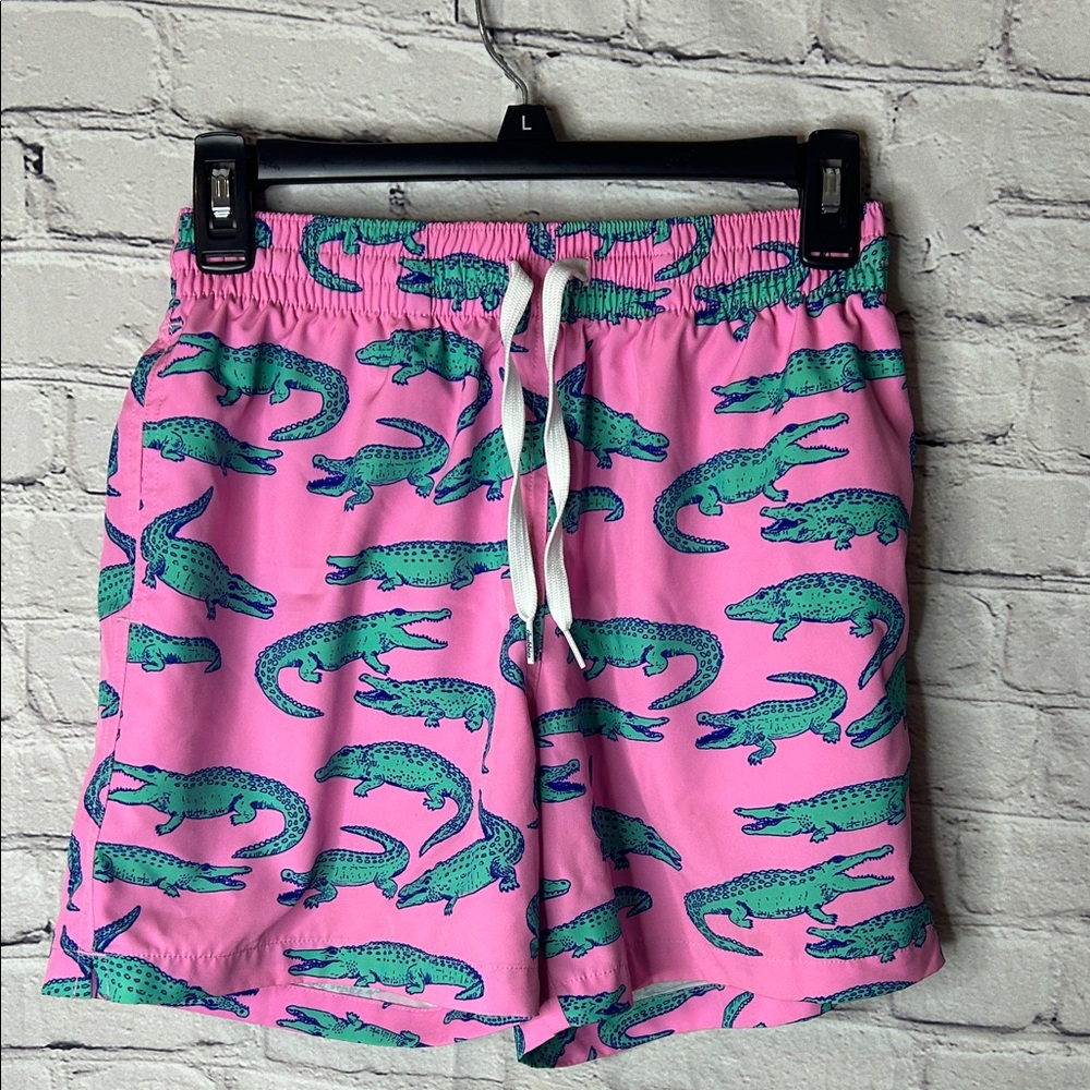 Pink Swim Shorts with Alligator Print size small